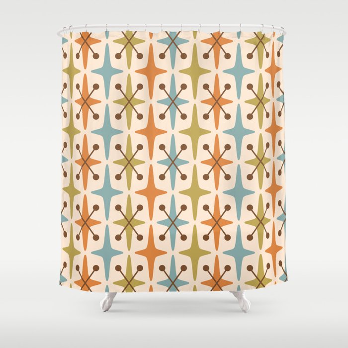 Mid Century Modern Abstract Star Pattern 441 Orange Brown Blue