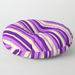 [ Thumbnail: Beige, Indigo & Orchid Colored Lines Pattern Floor Pillow ]