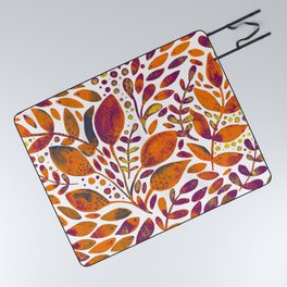 Watercolor branches and leaves - orange and purple Picnic Blanket