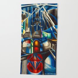 Old Brooklyn Bridge, painting by Joseph Stella Beach Towel