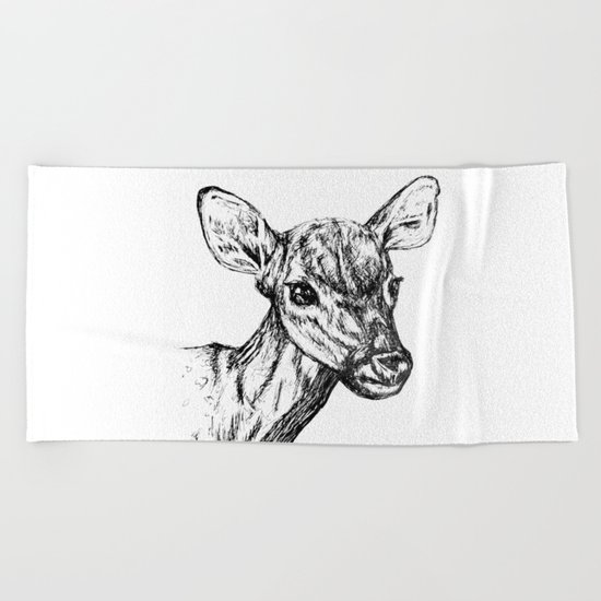 Deer - Black & White Beach Towel