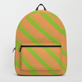 [ Thumbnail: Green and Brown Colored Striped Pattern Backpack ]