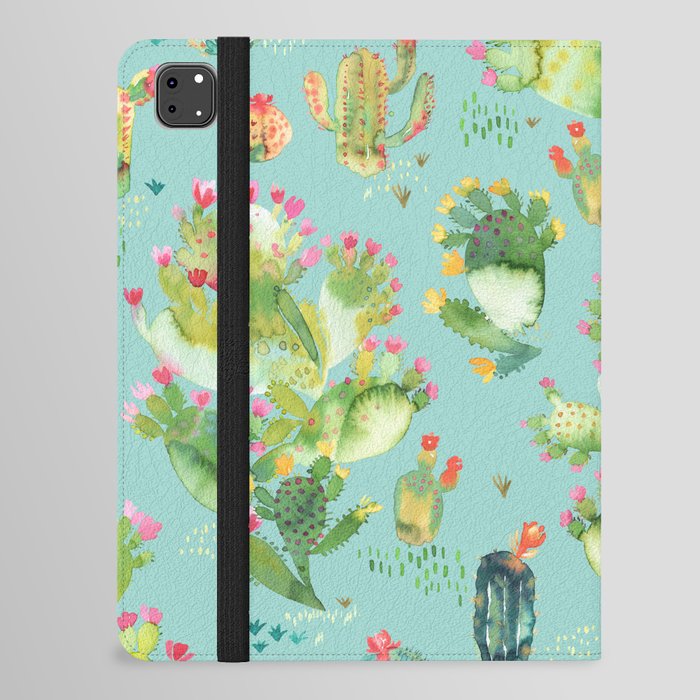 Western Paddle Cactus Plants Spring Botanical Watercolor Mint  iPad Folio Case