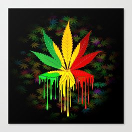 Marijuana Leaf Rasta Colors Dripping Paint Canvas Print By