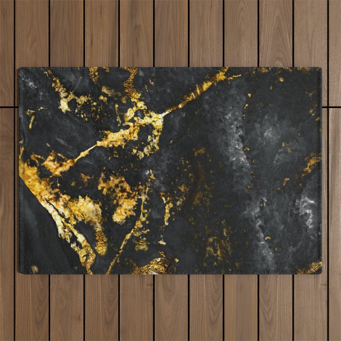 luxury black and gold marble [v.2021] Outdoor Rug