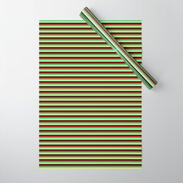 [ Thumbnail: Red, Green, Tan & Black Colored Stripes Pattern Wrapping Paper ]