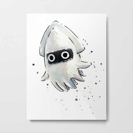 Blooper Squid Mario Watercolor Geek Art Metal Print