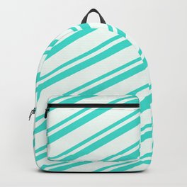 [ Thumbnail: Mint Cream and Turquoise Colored Lines Pattern Backpack ]