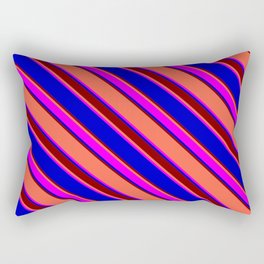 [ Thumbnail: Red, Fuchsia, Blue & Maroon Colored Stripes/Lines Pattern Rectangular Pillow ]