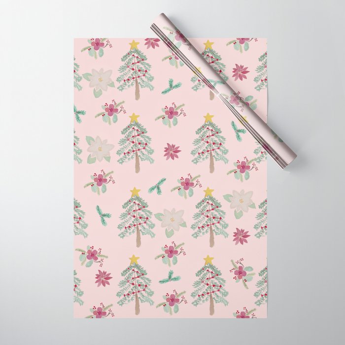 Christmas Pattern Pink Wrapping Paper