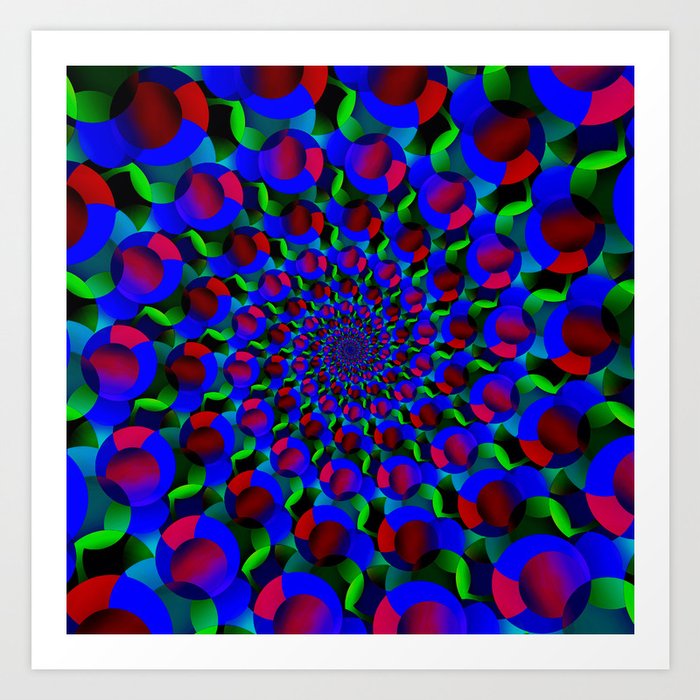Blue Hippie Spiral Fractal Art Pattern Art Print