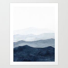 Indigo Abstract Watercolor Mountains Art Print