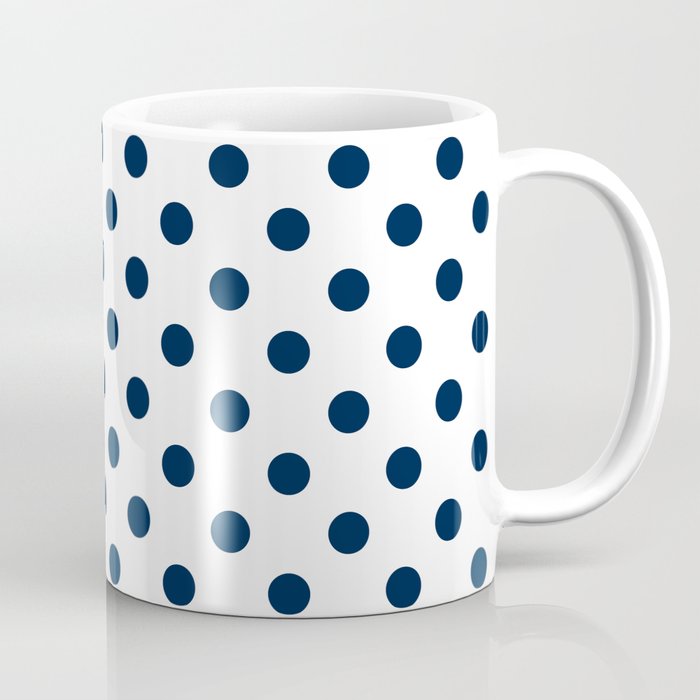 Small Polka Dots Oxford Blue On White Coffee Mug By Polkadots Small Polka Dots Oxford Blue On White Coffee Mug
