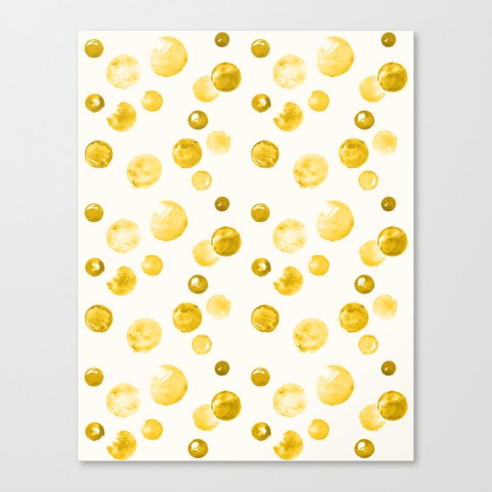 Yellow Watercolors Polka Dots Canvas Print
