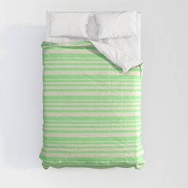 [ Thumbnail: Beige and Green Colored Lined/Striped Pattern Comforter ]