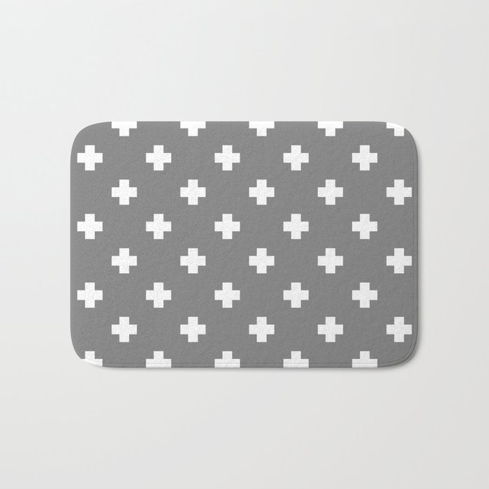 White Swiss Cross Pattern on Light Grey background Bath Mat