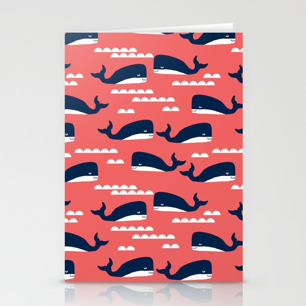 Nautical whales cute simple minimal basic ocean pattern nursery gender nuetral Stationery Cards