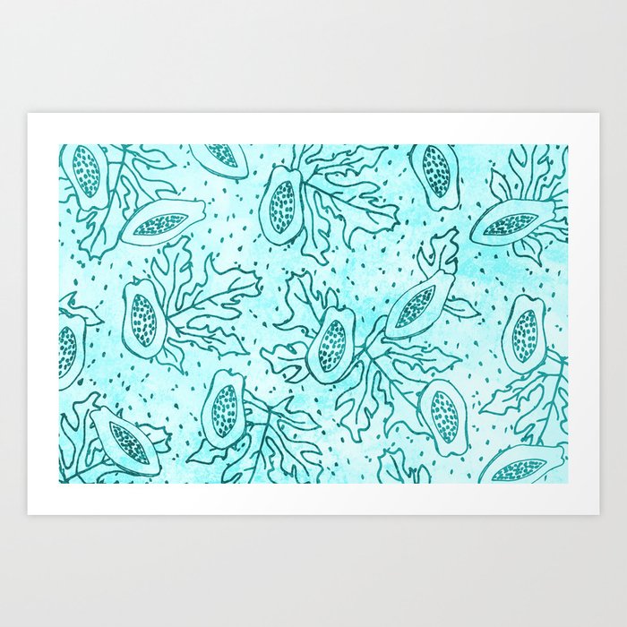 Papaya and the Pattern v2 Baby blue Art Print