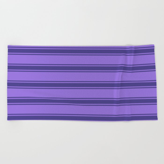Purple and Dark Slate Blue Colored Pattern of Stripes Beach Towel