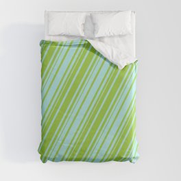 [ Thumbnail: Turquoise and Green Colored Lined Pattern Duvet Cover ]