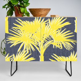 Retro Tropical Palm Trees Yellow on Navy Credenza