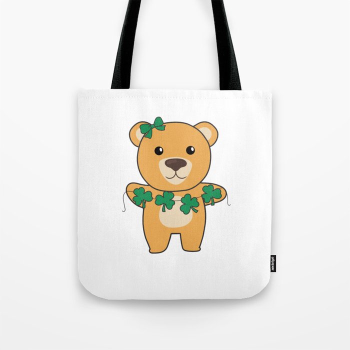 Bear With Shamrocks Cute Animals For Luck Tote Bag