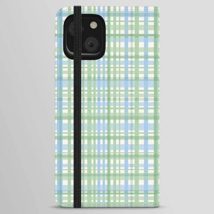 Spring Plaid Pattern Baby Blue Light Green Cream iPhone Wallet Case