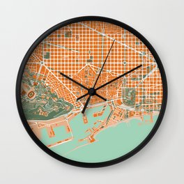 Barcelona city map orange Wall Clock