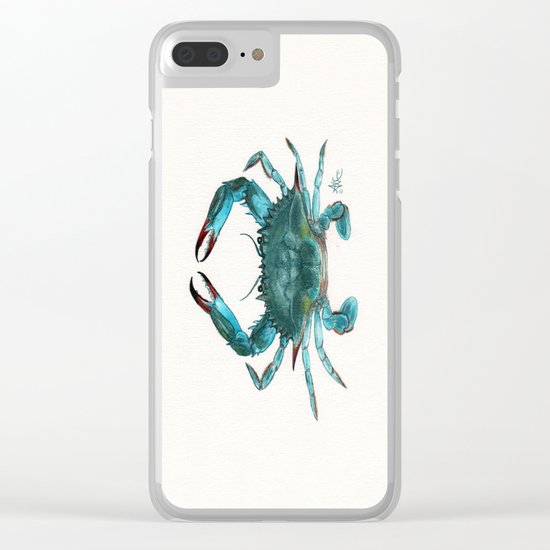 "Blue Crab" by Amber Marine ~ Watercolor Painting, Illustration (c) 2013 Clear iPhone Case