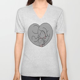 Cute Gray Cat Heart V Neck T Shirt