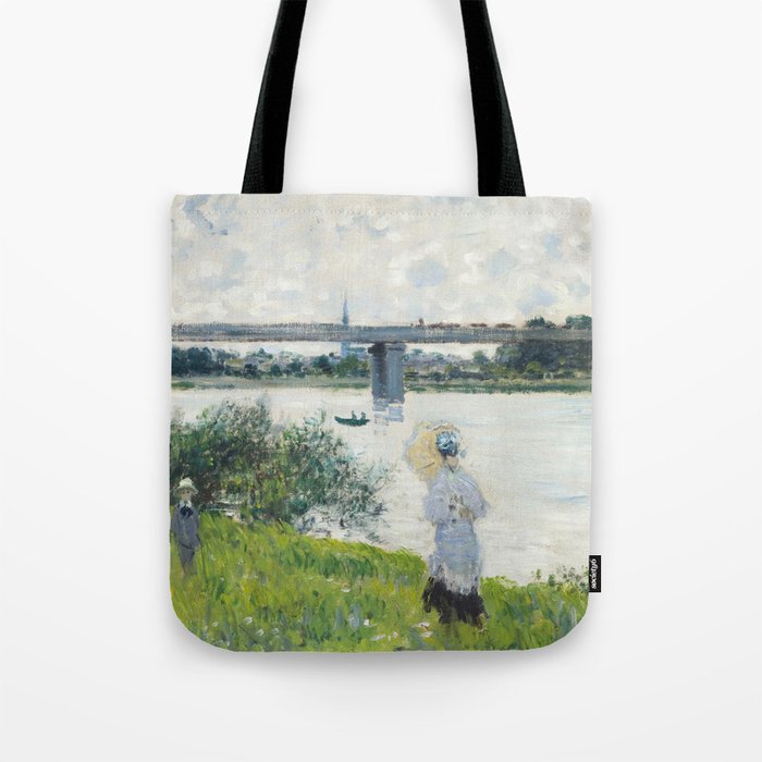 Claude Monet The Promenade with the Railroad Bridge, Argenteuil  famous painting Tote Bag