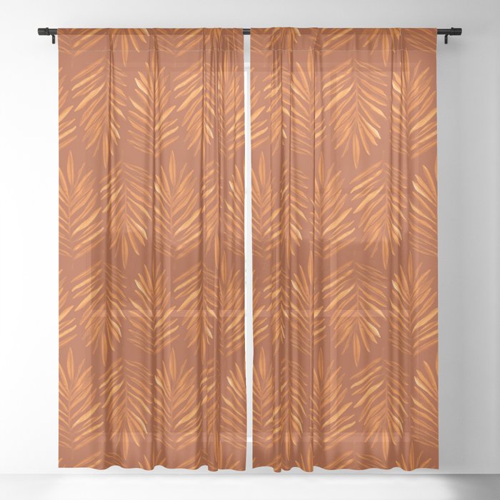 Tropical Orange Palm Fronds Sheer Curtain