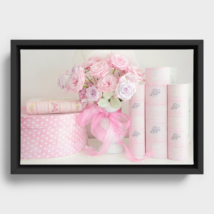 Shabby Chic Pink Books and Roses Framed Canvas