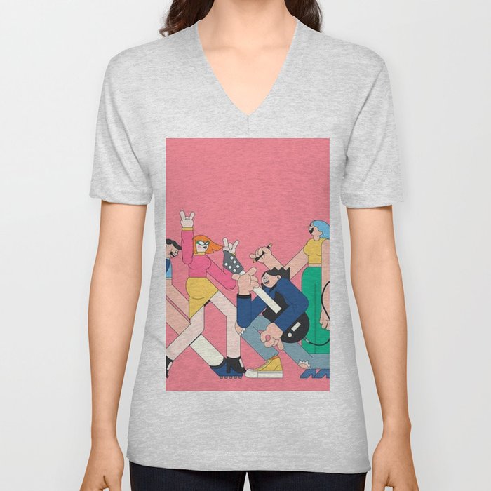 Youth Characters on Pink V Neck T Shirt