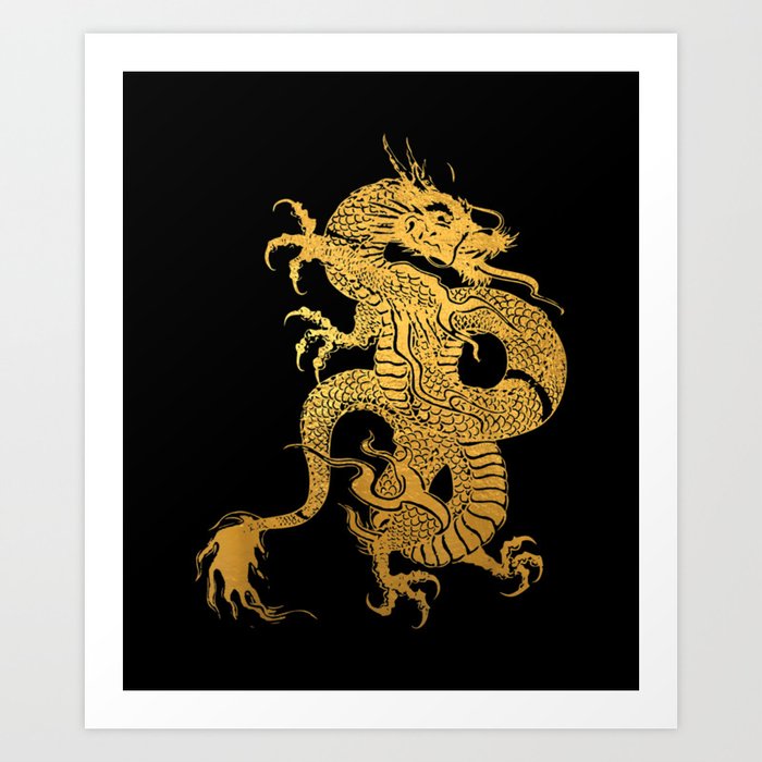 Traditional Chinese Yellow Dragon Tribal Art Print