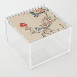 Japanese Woodblock art Bird and Flowers Sho Utsushi Shiju-hachi Taka  Acrylic Box
