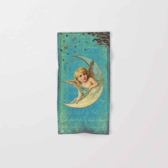 Vintage-Shabby-chic- Beautiful Christmas angel on aqua backround Hand & Bath Towel