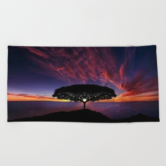 purple clouds Beach Towel