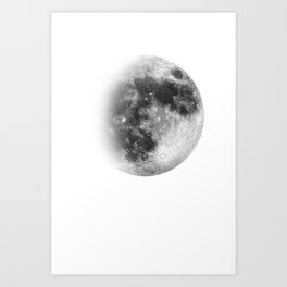 3/4 Moon | Waxing Gibbous | Watercolor Painting | Black and White | Illustration | Space Art Print