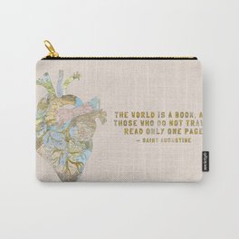 A Traveler's Heart + Quote Carry-All Pouch | Anatomical, Books, Pattern, Photomontage, Typography, Curated, Quote, Collage, Worldmap, Paper 