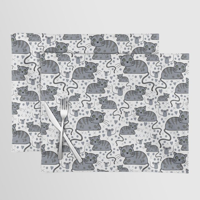 Cute Tabby cat and mouse pattern Placemat