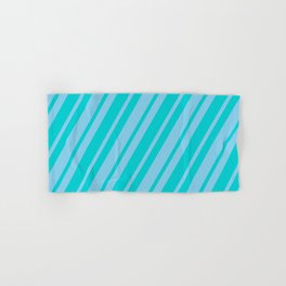 [ Thumbnail: Dark Turquoise & Sky Blue Colored Striped Pattern Hand & Bath Towel ]
