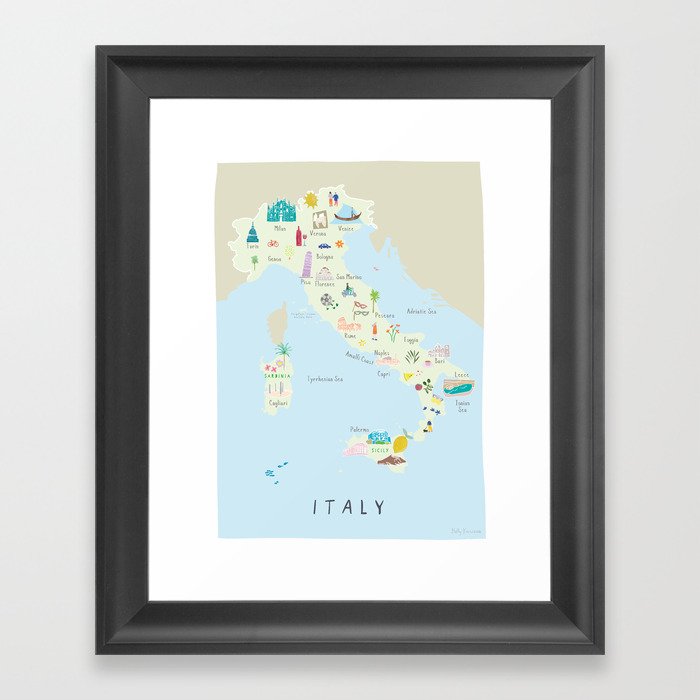 Illustrated Map of Italy Framed Art Print