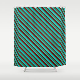 [ Thumbnail: Sea Green, Dark Turquoise, and Maroon Colored Pattern of Stripes Shower Curtain ]