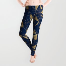 Royal Blue Gold Abstract Geometric Good Vibes Only Typography Leggings