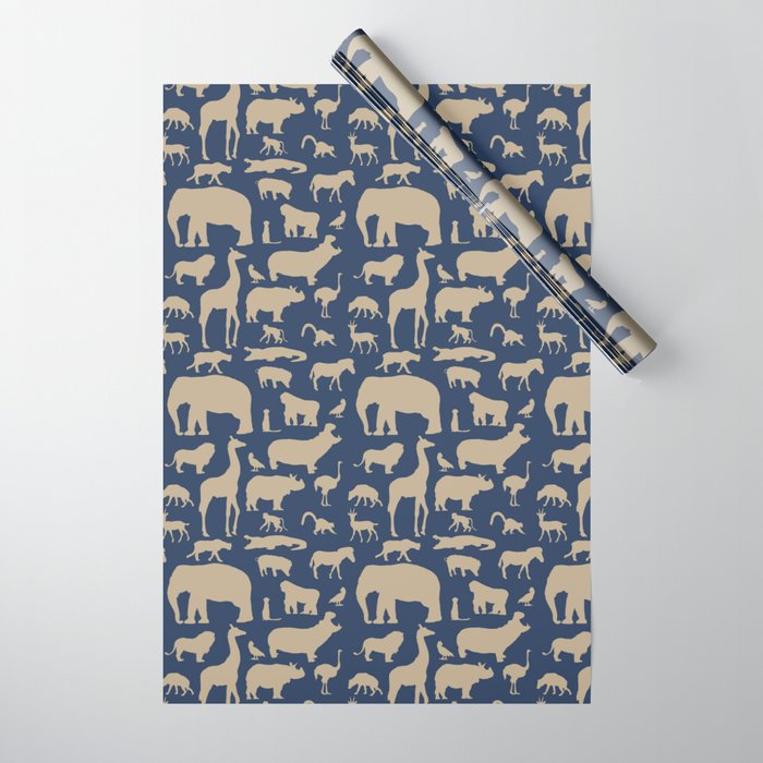 African Fauna // Khaki & Navy Wrapping Paper