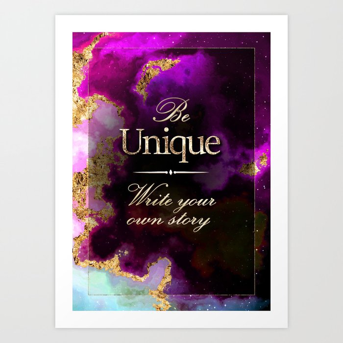 Be Unique Rainbow Gold Quote Motivational Art Art Print