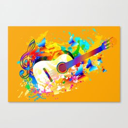 Music instruments colorful painting, guitar, treble clef, butterfly Canvas Print