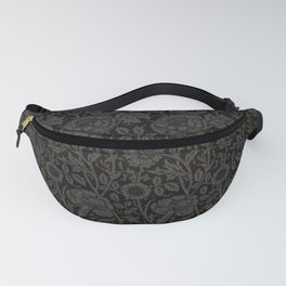 William Morris Floral Pattern | “Pink and Rose” in Black and Grey | Vintage Flower Pattern Fanny Pack