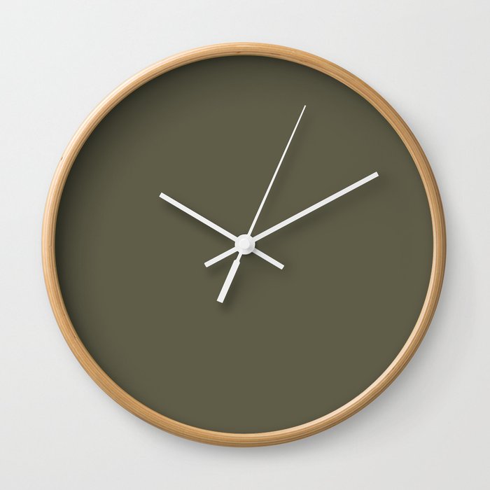 Dark Muted Olive Green Solid Color Pairs Dunn and Edwards Olive Court DEA174 Wall Clock